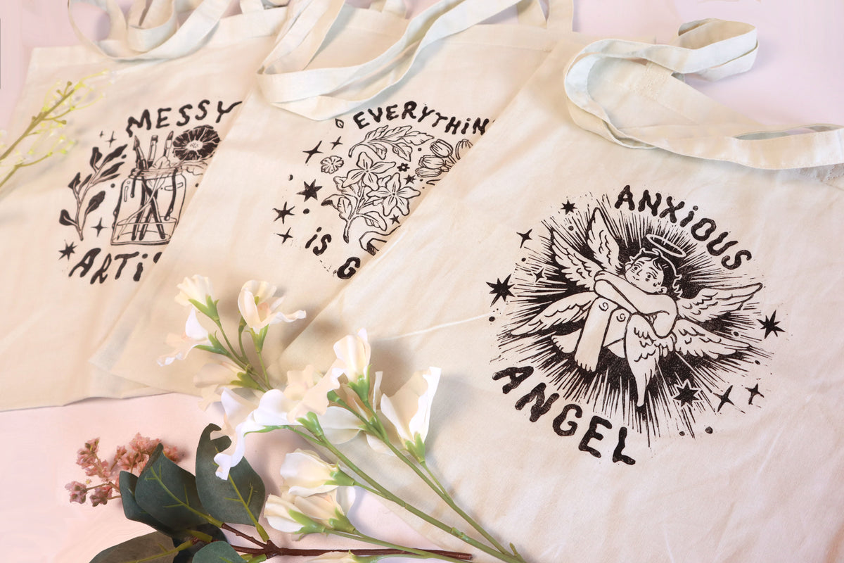 Lino Print Tote Bags