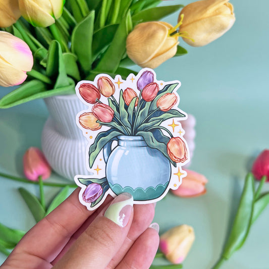 Tulips Vase Transparent Vinyl Sticker