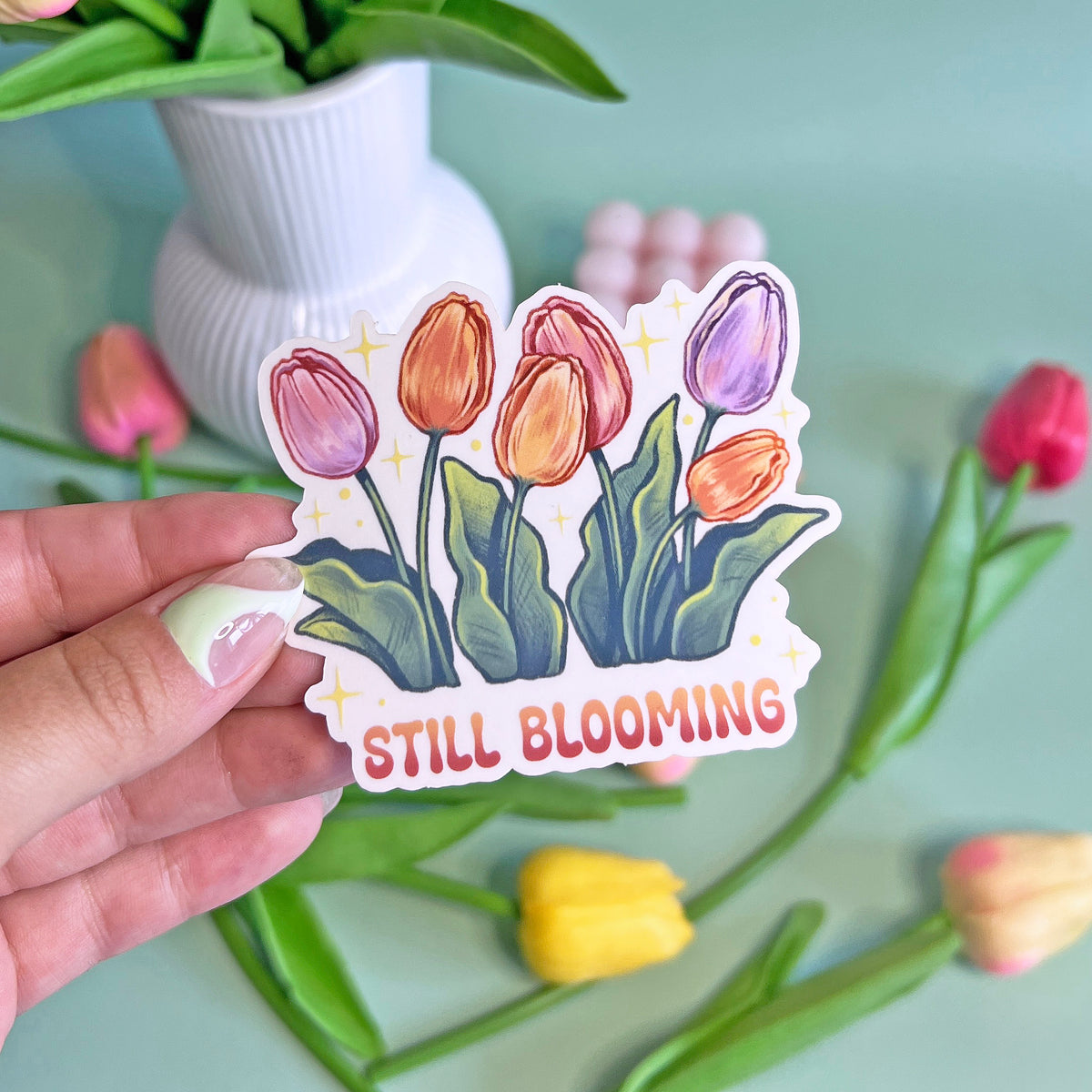Tulips 'Still Blooming' Transparent Vinyl Sticker