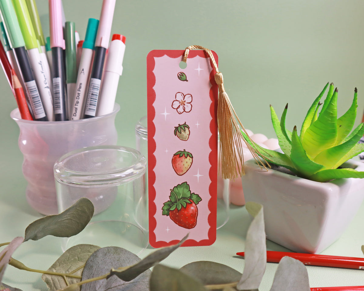 Strawberry Bookmark with Gold Tassel