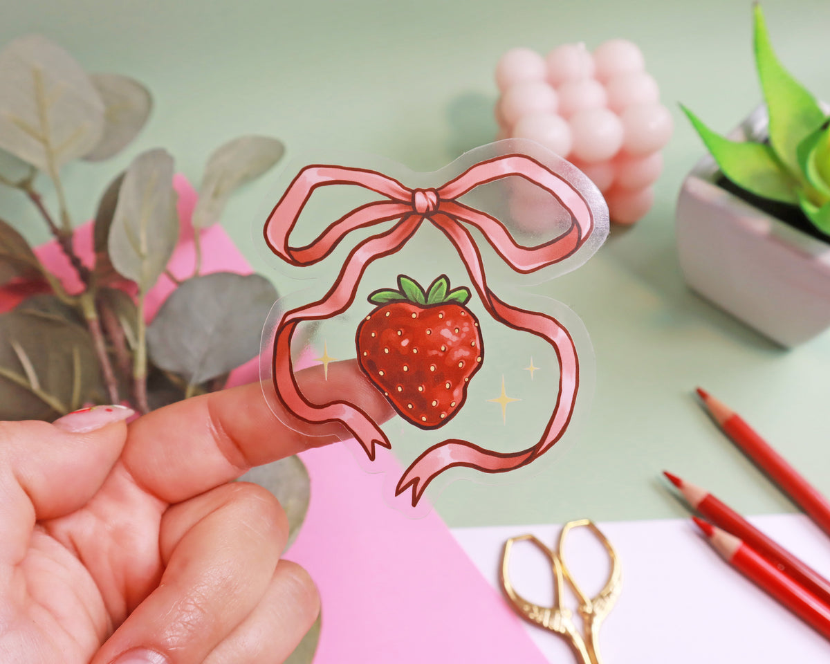Strawberry Ribbon Clear Vinyl Sticker