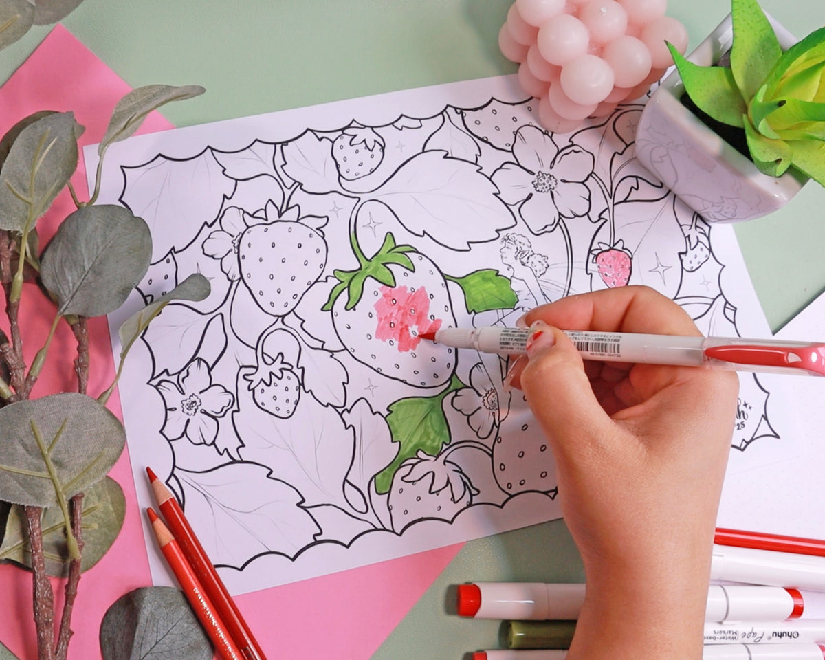Strawberry Themed Colouring Pages x3 (Digital Download)