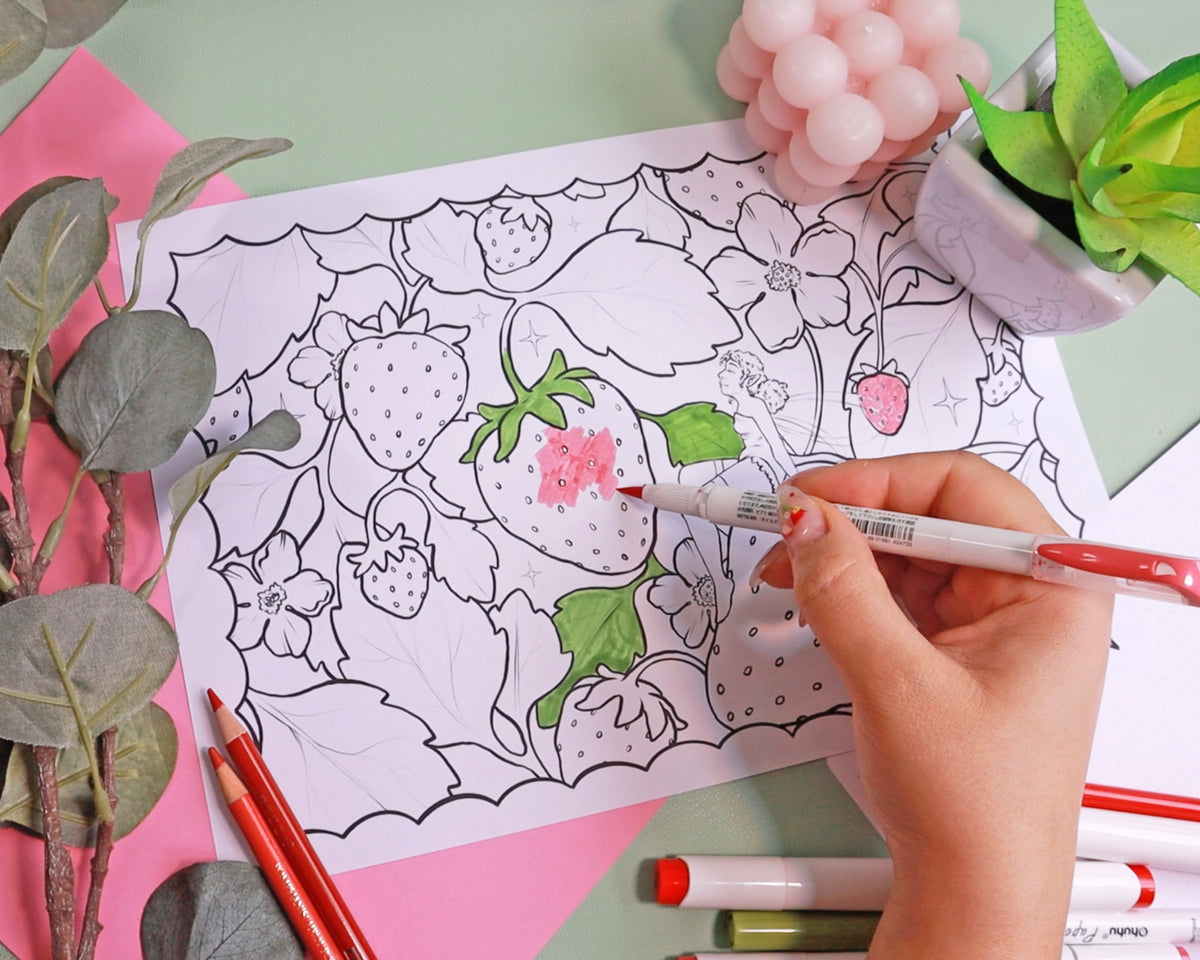 Strawberry Themed Colouring Pages x3 (Digital Download)