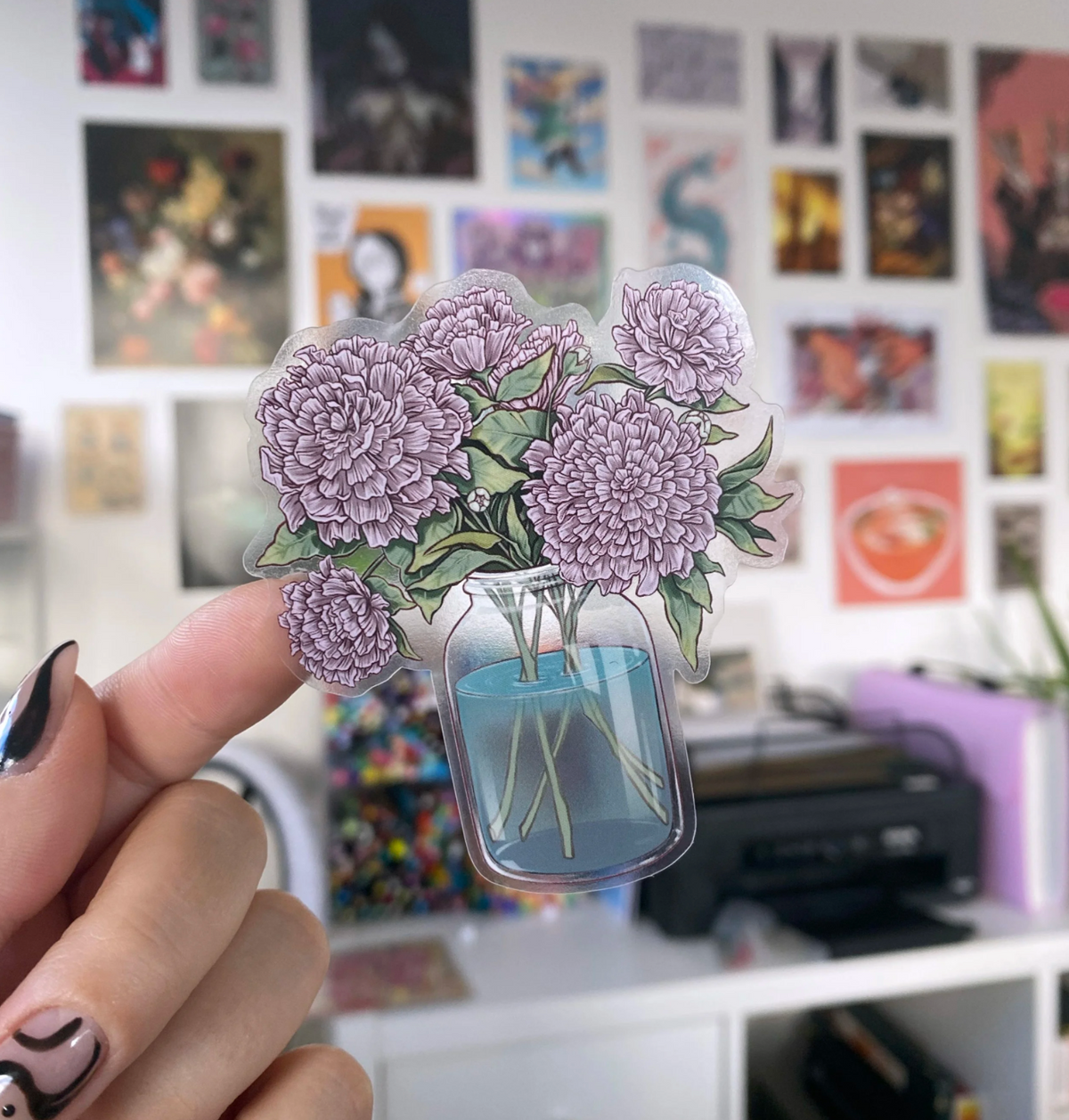 A Jar of Flowers Transparent Vinyl Sticker