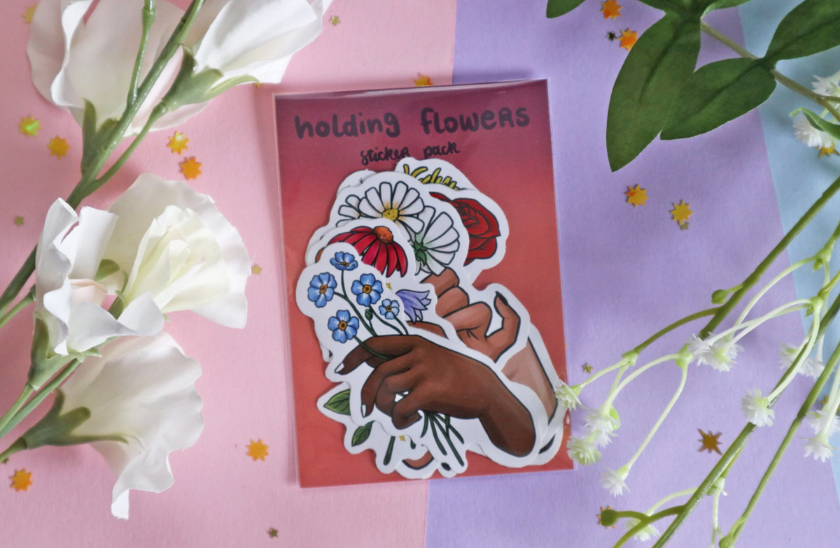 Hands Holding Flowers Sticker Set (Pack of 6)