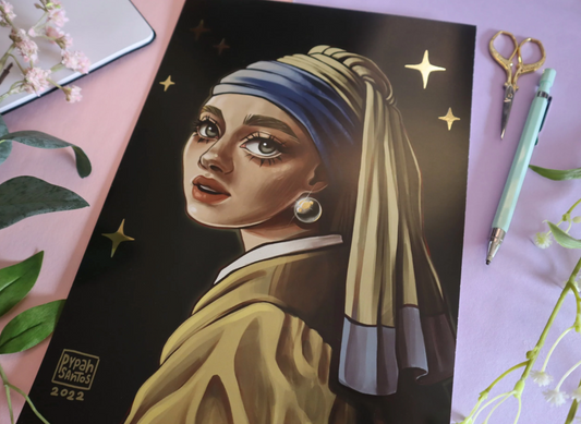 "Girl With A Pearl Earring" Redraw Gold Foil Print