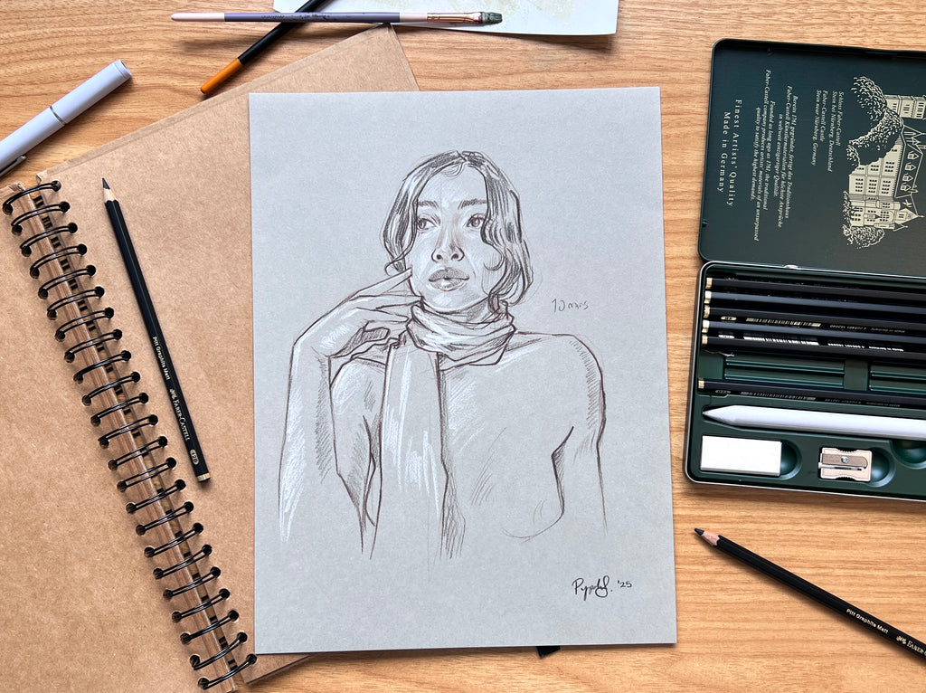 "Life Drawing Study Portrait 1" Original Pencil Drawing