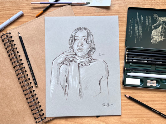 "Life Drawing Study Portrait 1" Original Pencil Drawing