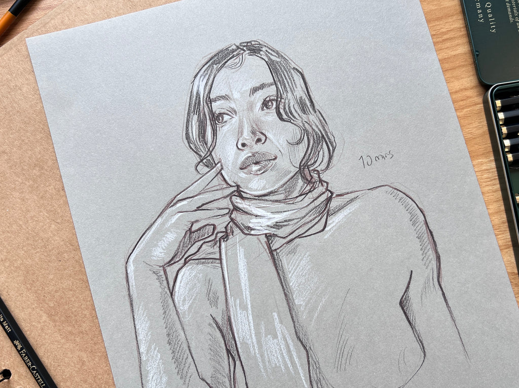 "Life Drawing Study Portrait 1" Original Pencil Drawing