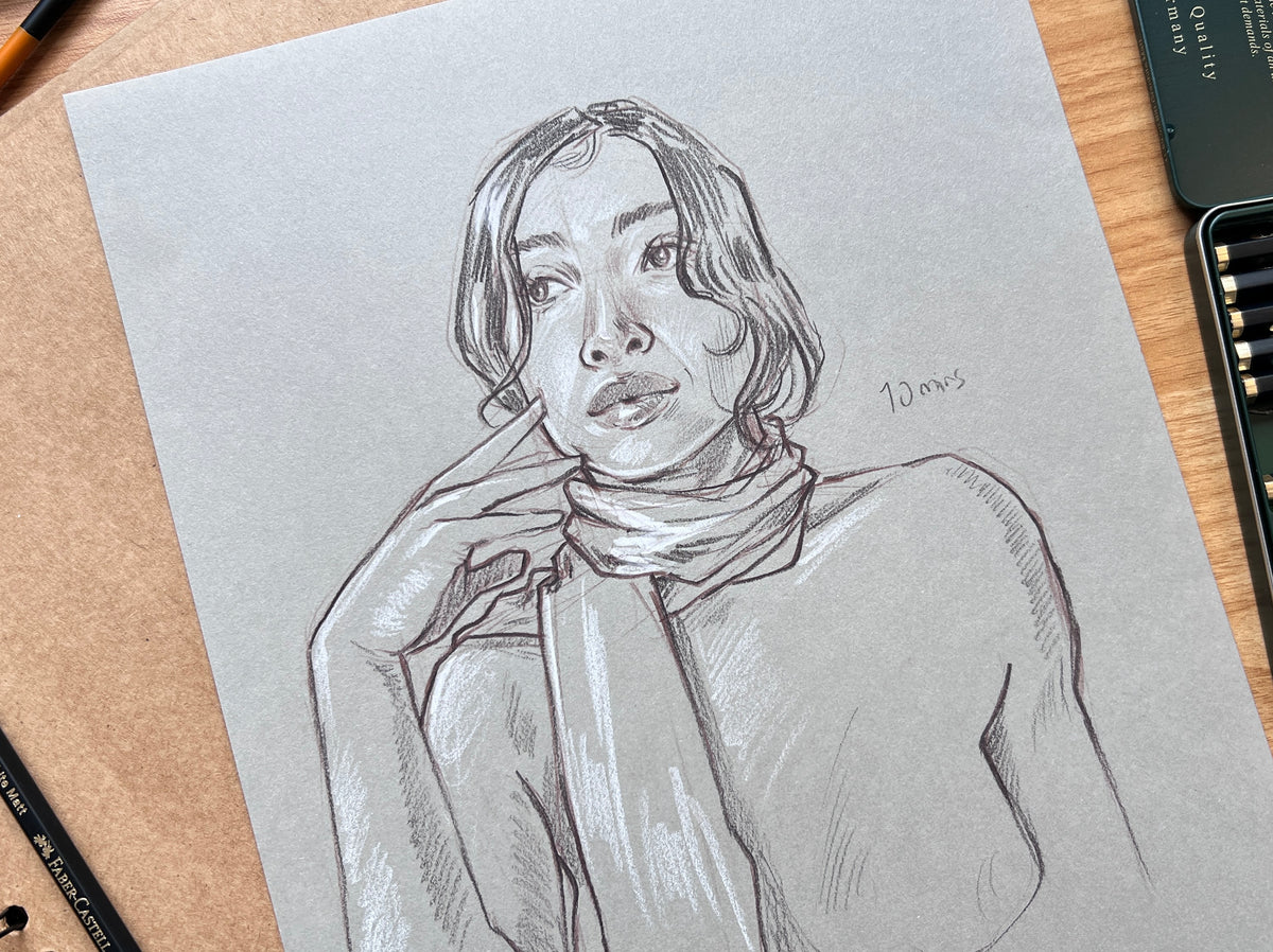 "Life Drawing Study Portrait 1" Original Pencil Drawing