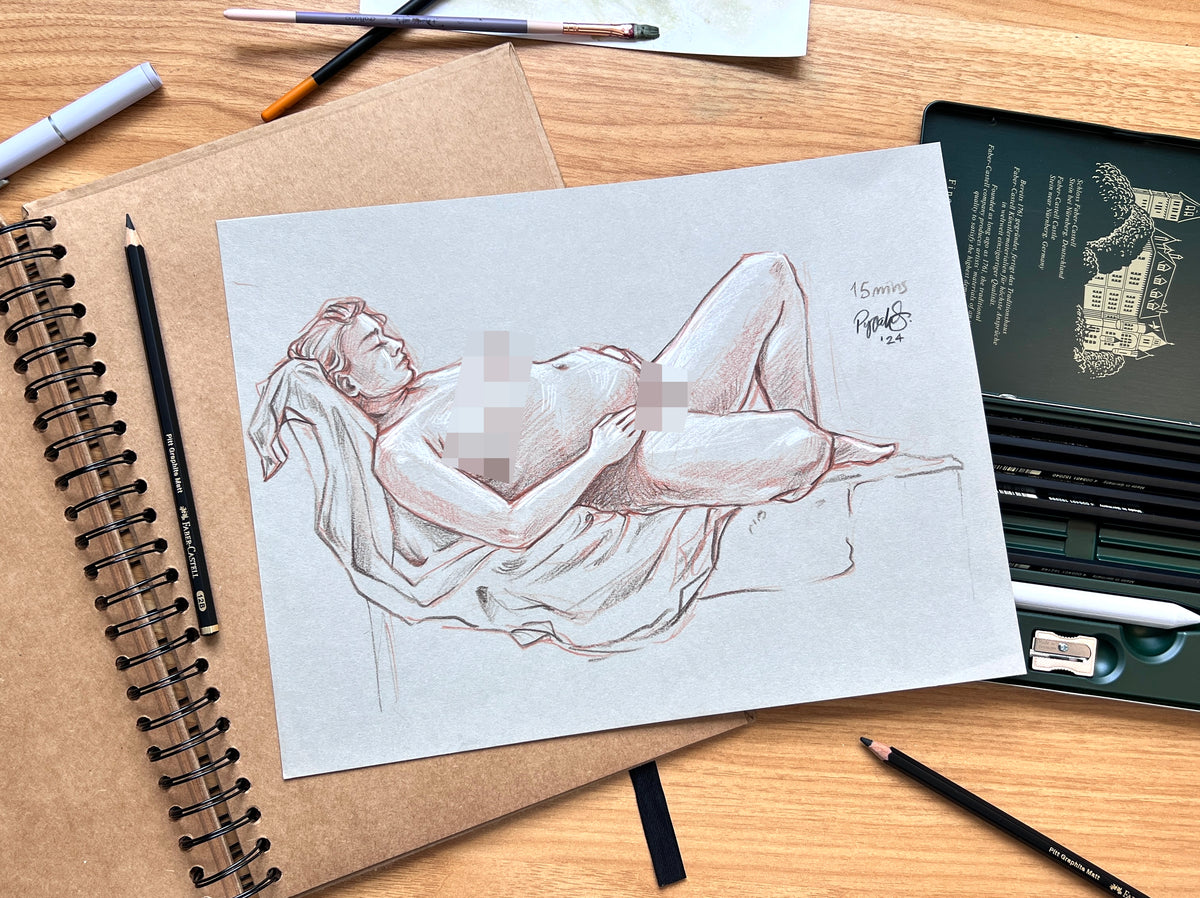 "Pregnant Life Drawing Study" Original Pencil Drawing