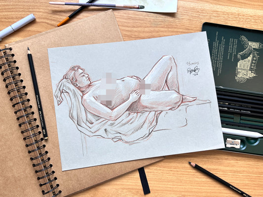 "Pregnant Life Drawing Study" Original Pencil Drawing