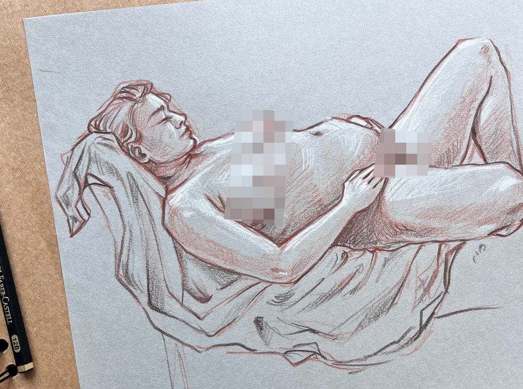 "Pregnant Life Drawing Study" Original Pencil Drawing