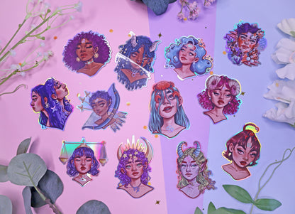 Zodiac Goddesses Holographic Stickers