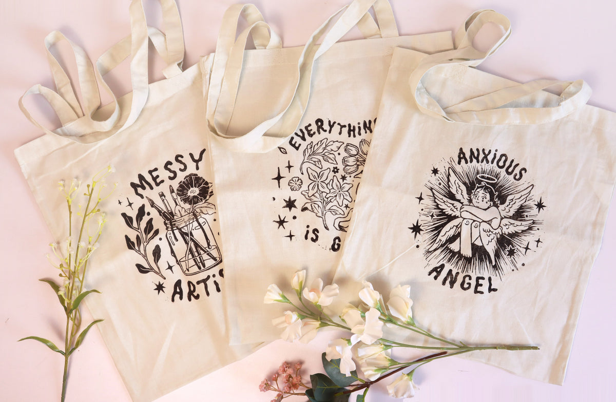 Lino Print Tote Bags