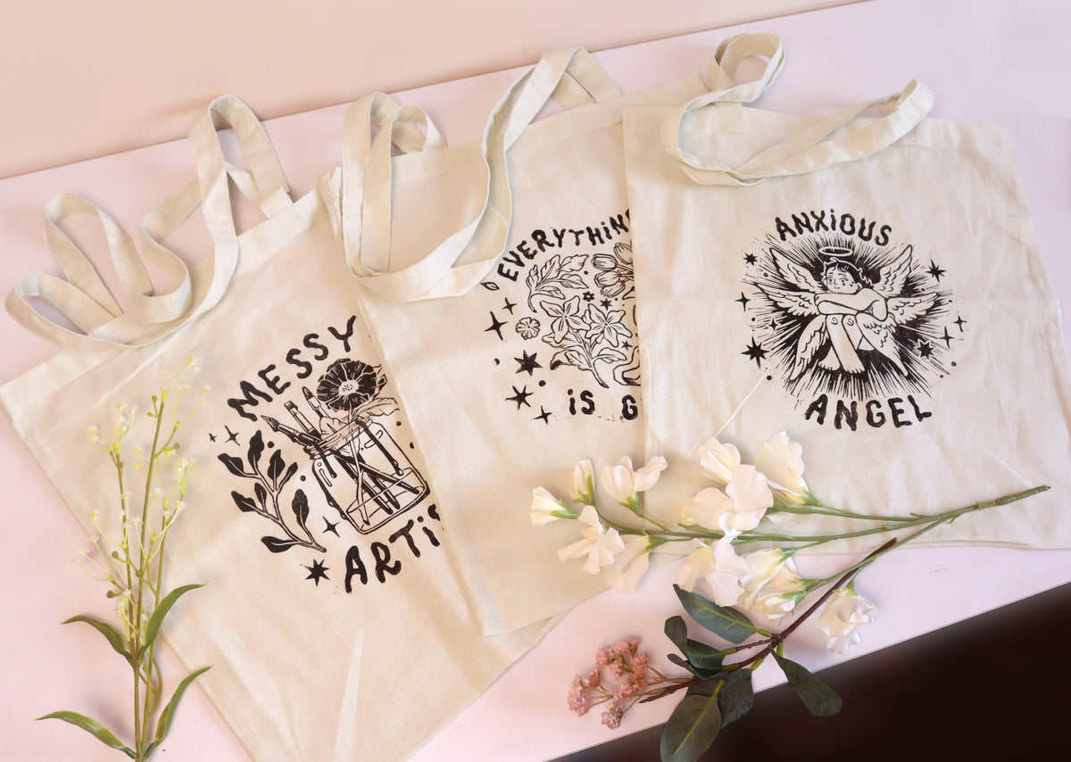 Lino Print Tote Bags