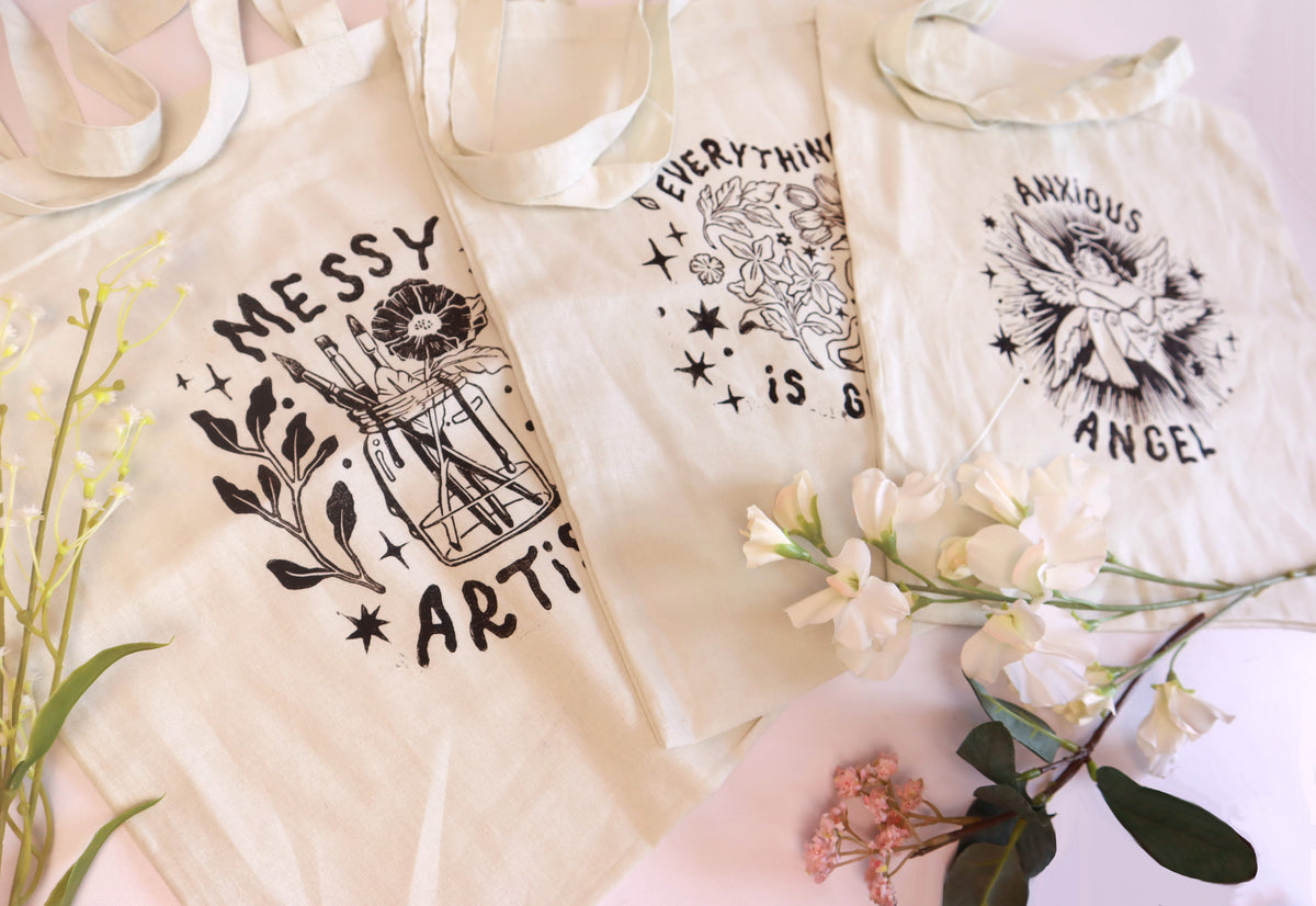 Lino Print Tote Bags