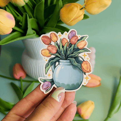 Tulips Vase Transparent Vinyl Sticker