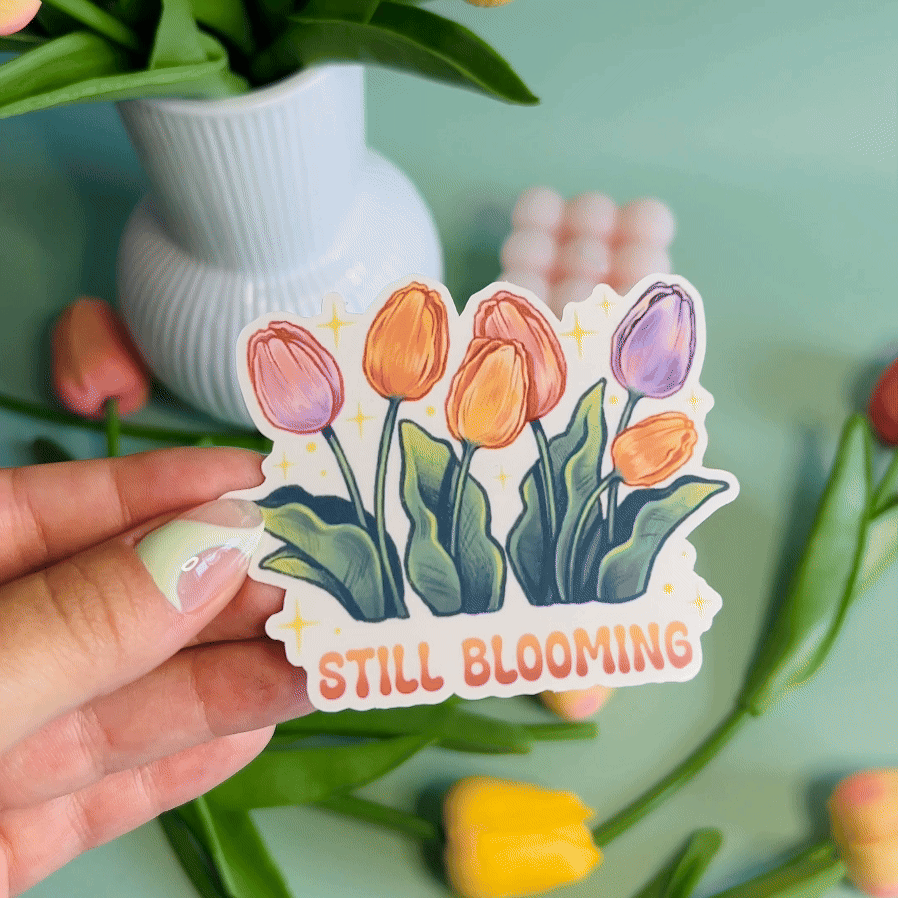 Tulips 'Still Blooming' Transparent Vinyl Sticker