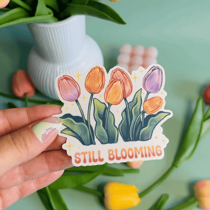Tulips 'Still Blooming' Transparent Vinyl Sticker