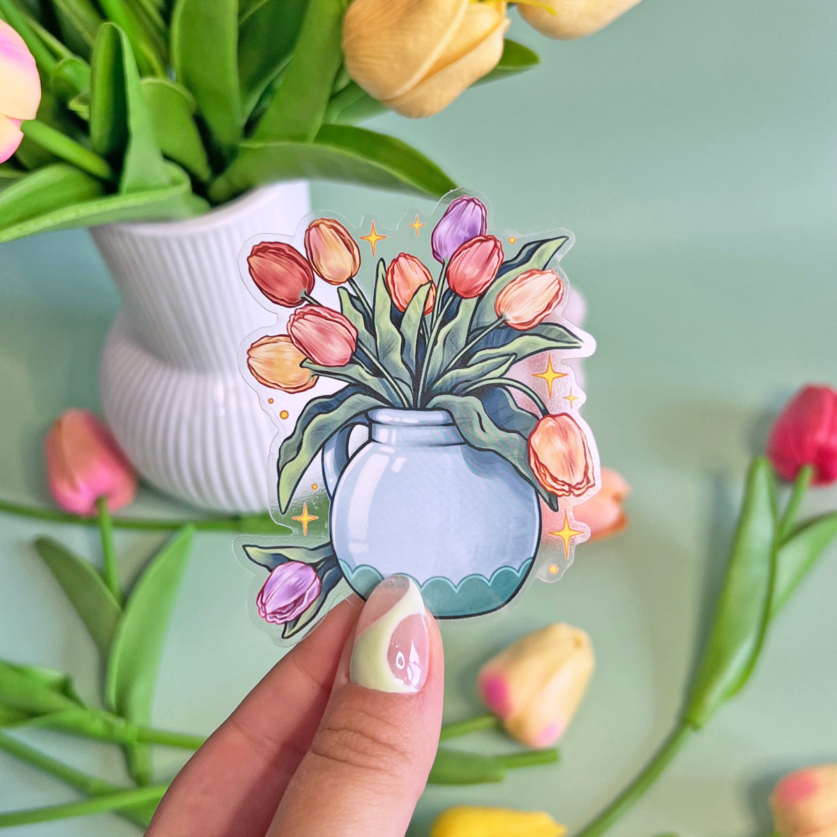 Tulips Vase Transparent Vinyl Sticker