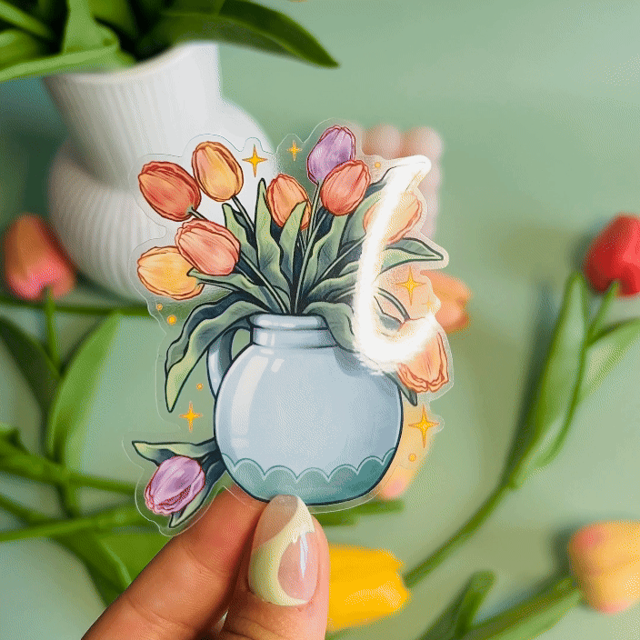 Tulips Vase Transparent Vinyl Sticker