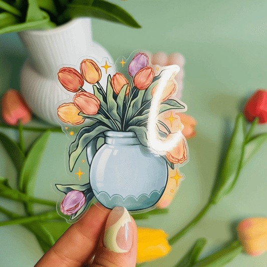 Tulips Vase Transparent Vinyl Sticker