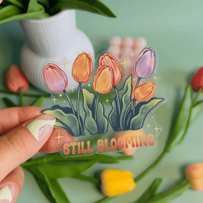 Tulips 'Still Blooming' Transparent Vinyl Sticker