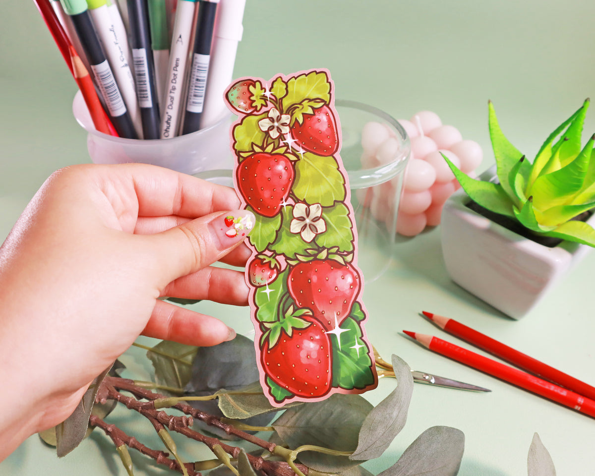 Strawberries Die Cut Bookmark