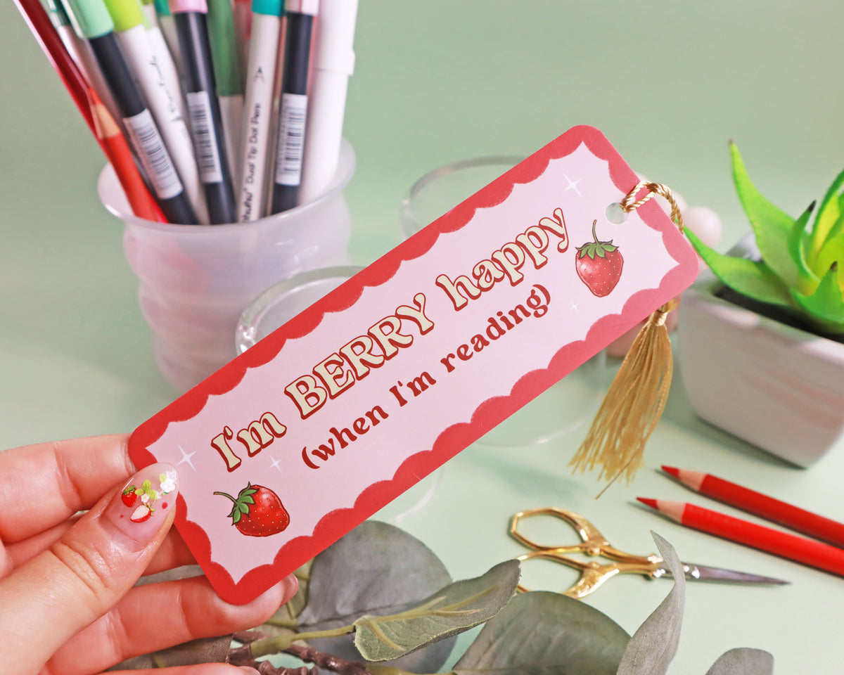 Strawberry Bookmark with Gold Tassel