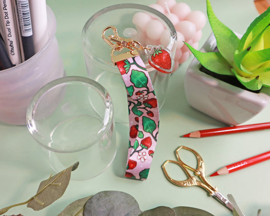Strawberry Wrist Strap Keychain
