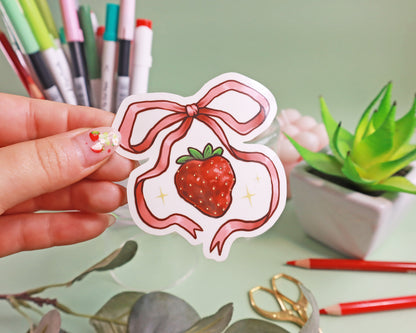 Strawberry Ribbon Clear Vinyl Sticker