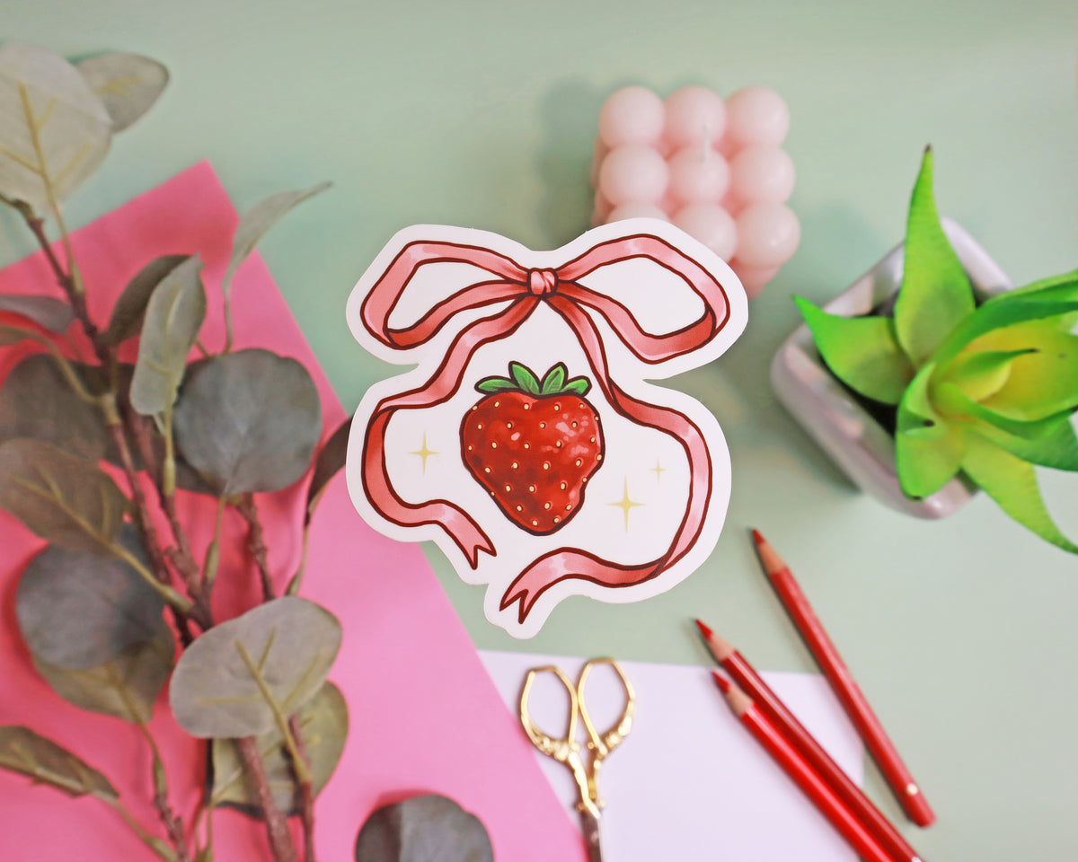 Strawberry Ribbon Clear Vinyl Sticker