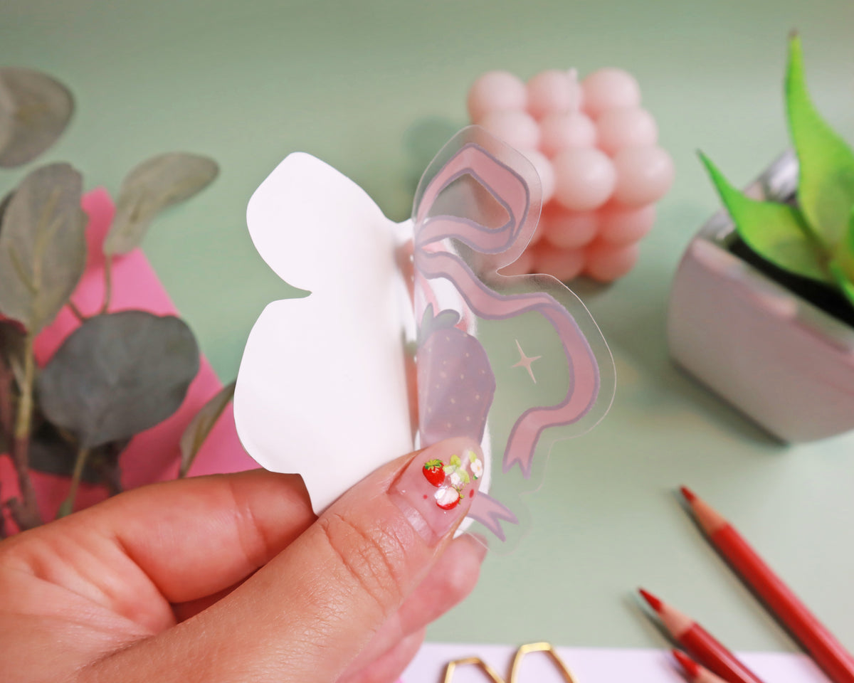 Strawberry Ribbon Clear Vinyl Sticker
