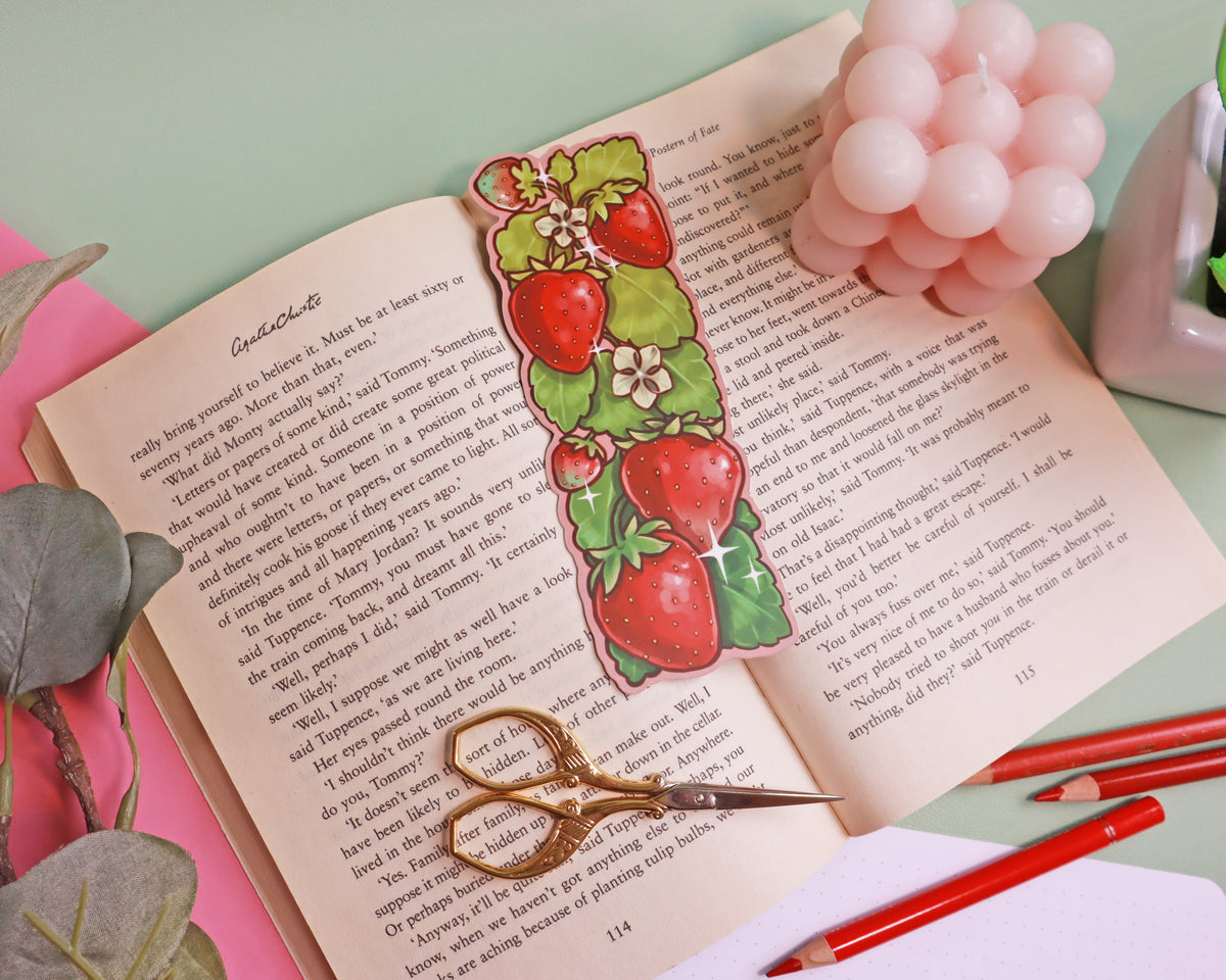 Strawberries Die Cut Bookmark