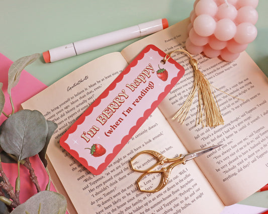 Strawberry Bookmark with Gold Tassel