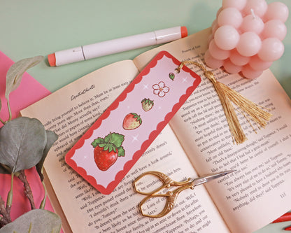 Strawberry Bookmark with Gold Tassel