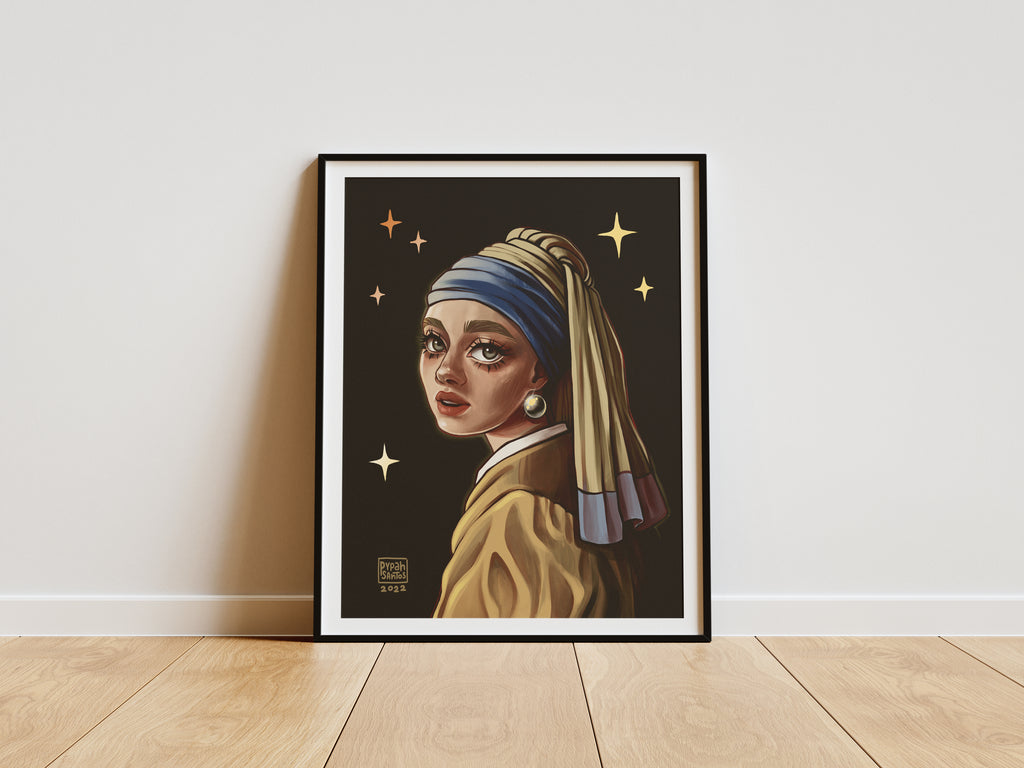 "Girl With A Pearl Earring" Redraw Gold Foil Print