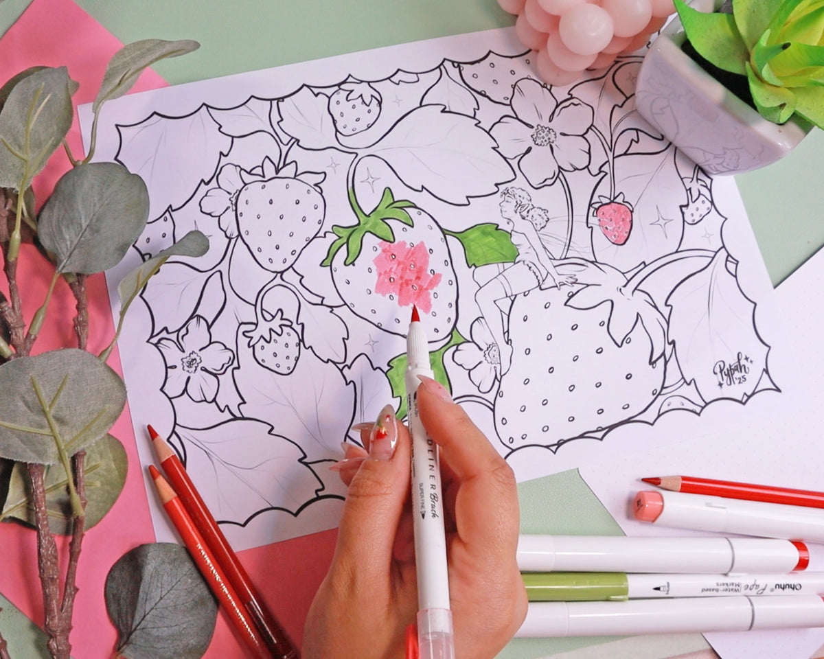 Strawberry Themed Colouring Pages x3 (Digital Download)