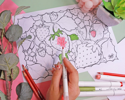Strawberry Themed Colouring Pages x3 (Digital Download)