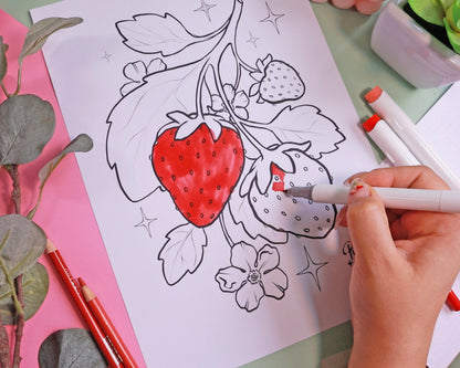 Strawberry Themed Colouring Pages x3 (Digital Download)