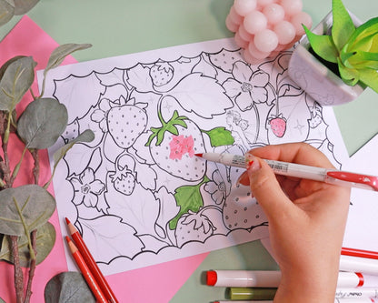 Strawberry Themed Colouring Pages x3 (Digital Download)