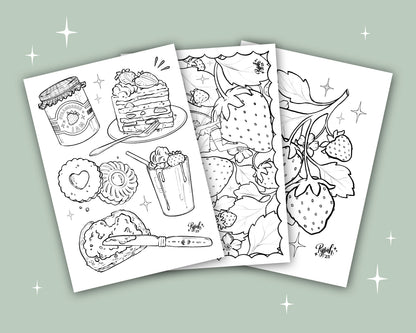 Strawberry Themed Colouring Pages x3 (Digital Download)