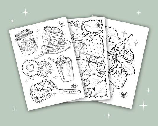 Strawberry Themed Colouring Pages x3 (Digital Download)