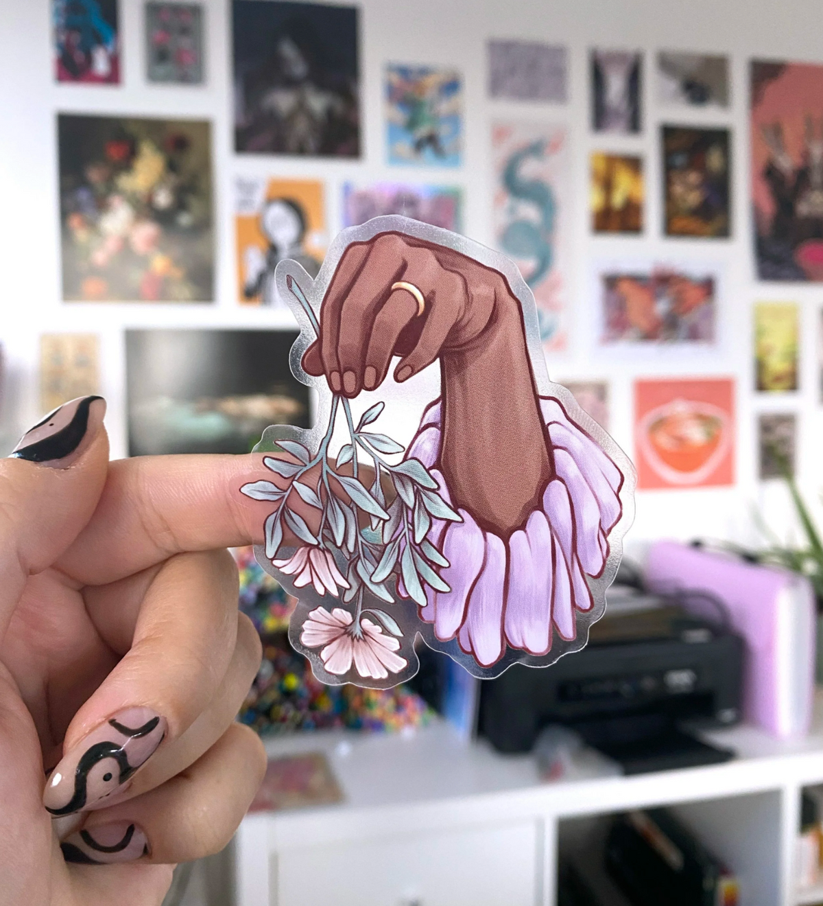 Flower Hand Transparent Vinyl Sticker