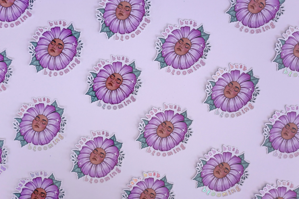 "brb, busy blooming" Holographic Vinyl sticker