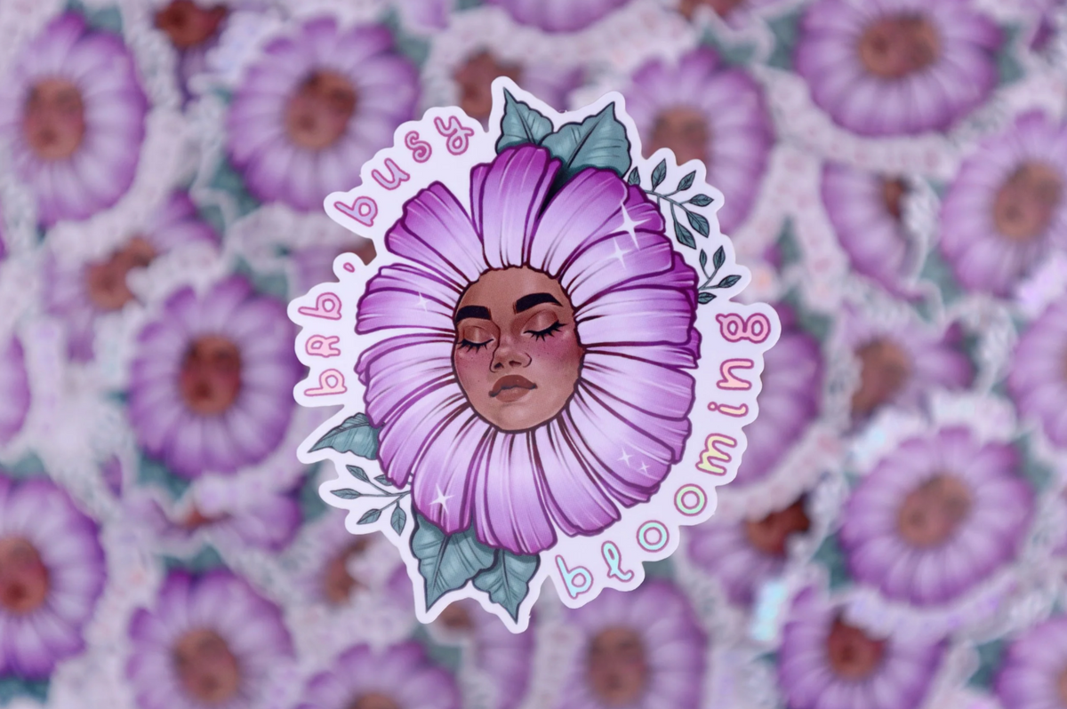 "brb, busy blooming" Holographic Vinyl sticker