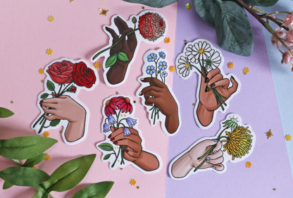 Hands Holding Flowers Sticker Set (Pack of 6)