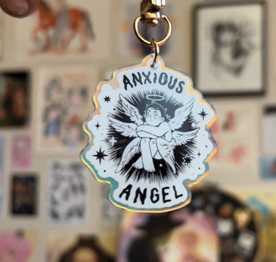 'Anxious Angel' Acrylic Holographic Charm